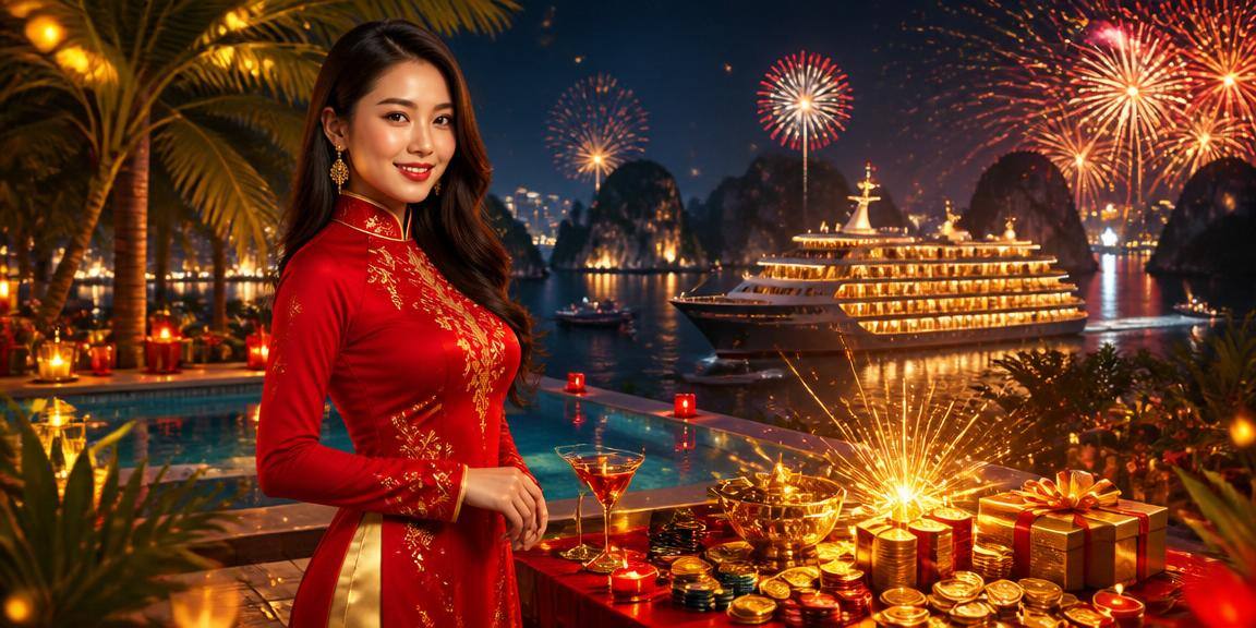 Model mặc áo dài tại Vịnh Hạ Long — hình ảnh casino Việt Nam sang trọng